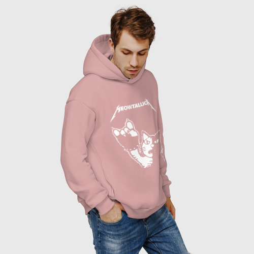 Мужское худи Oversize хлопок Meowtallica, цвет пыльно-розовый - фото 7