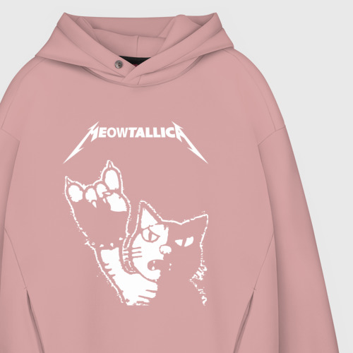 Мужское худи Oversize хлопок Meowtallica, цвет пыльно-розовый - фото 4