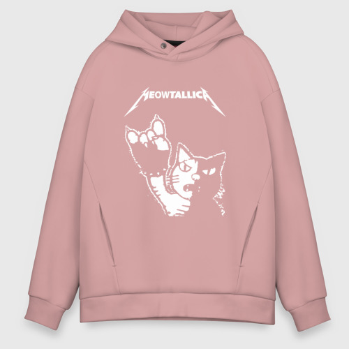 Мужское худи Oversize хлопок Meowtallica, цвет пыльно-розовый