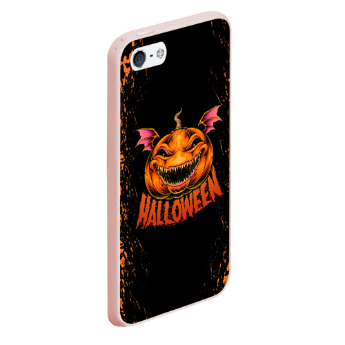 Чехол для iPhone 5/5S матовый Веселая тыква на хеллоуин, цвет светло-розовый - фото 3