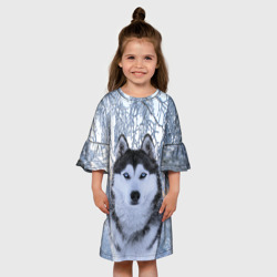 Детское платье 3D Хаски В Зимнем Лесу - фото 2