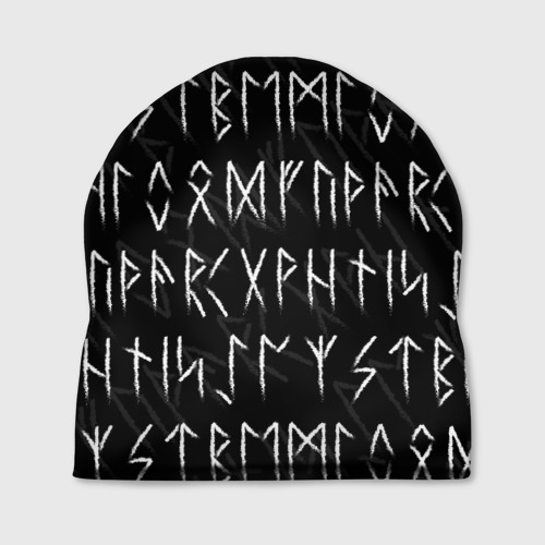 Шапка с принтом Славянские скандинавские руны рунический алфавит, вид спереди №1
