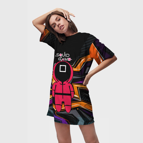 Платье-футболка 3D Квадрат - игра в кальмара, цвет 3D печать - фото 3