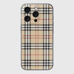 Чехол для iPhone 15 Pro силиконовый с защитой камеры клетчатый принт в стиле Burberry