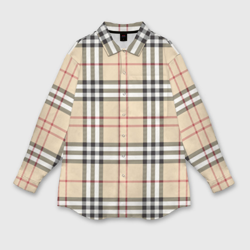 Мужская рубашка oversize 3D Клетчатый принт в стиле Burberry, цвет белый