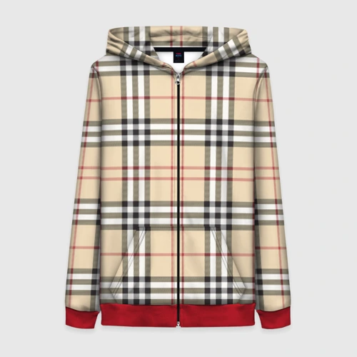 Женская толстовка 3D на молнии клетчатый принт в стиле Burberry
