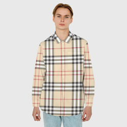 Мужская рубашка oversize 3D Клетчатый принт в стиле Burberry - фото 2