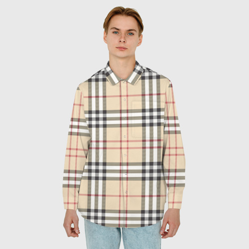 Мужская рубашка oversize 3D Клетчатый принт в стиле Burberry, цвет белый - фото 3