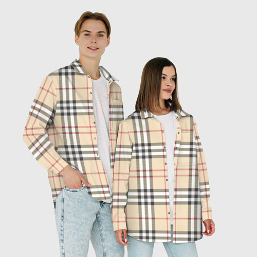 Мужская рубашка oversize 3D Клетчатый принт в стиле Burberry, цвет белый - фото 6