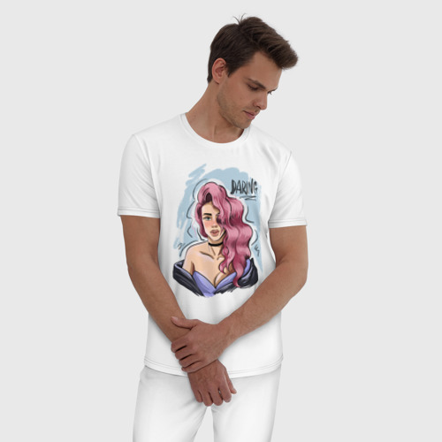 Мужская пижама хлопок Девушка с декольте, цвет белый - фото 3