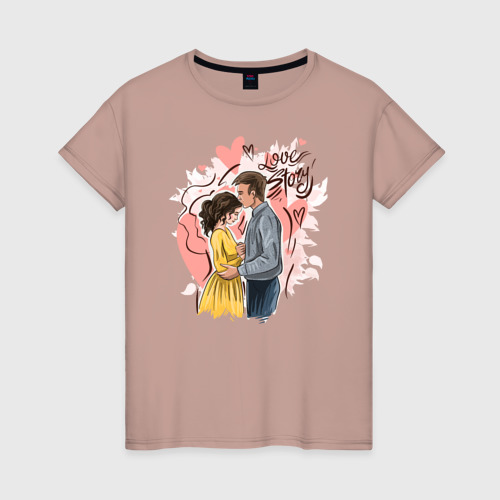 Женская футболка хлопок с принтом Парень целует девушку, вид спереди #2