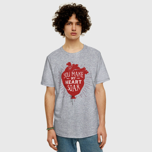 Мужская футболка хлопок Oversize Сердце воздушный шар, цвет меланж - фото 3
