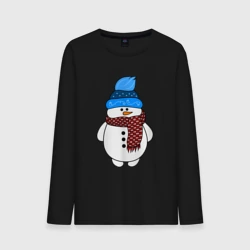 Мужской лонгслив хлопок Снеговик в шапочке