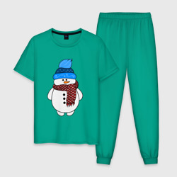 Мужская пижама хлопок Снеговик в шапочке