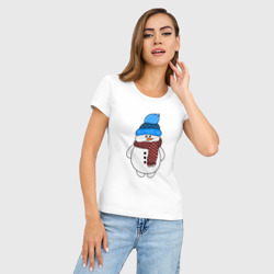 Женская футболка хлопок Slim Снеговик в шапочке - фото 2