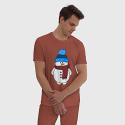 Мужская пижама хлопок Снеговик в шапочке - фото 2