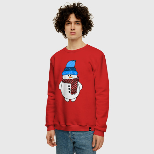 Мужской свитшот хлопок с принтом Снеговик в шапочке, фото на моделе #1