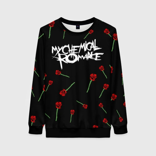 Женский свитшот 3D с принтом My chemical romance розы MCR roses, вид спереди #2