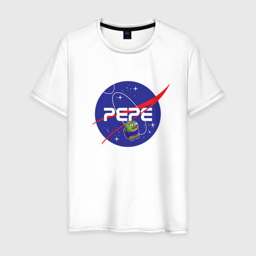 Мужская футболка из хлопка с принтом Pepe space NASA, вид спереди №1