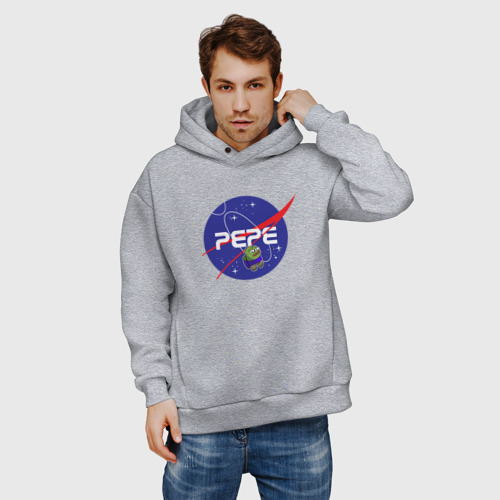 Мужское худи Oversize хлопок Pepe space NASA, цвет меланж - фото 3