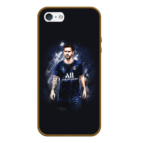 Чехол для iPhone 5/5S матовый Lionel Messi Paris Saint-Germain, цвет коричневый