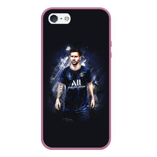 Чехол для iPhone 5/5S матовый Lionel Messi Paris Saint-Germain, цвет розовый