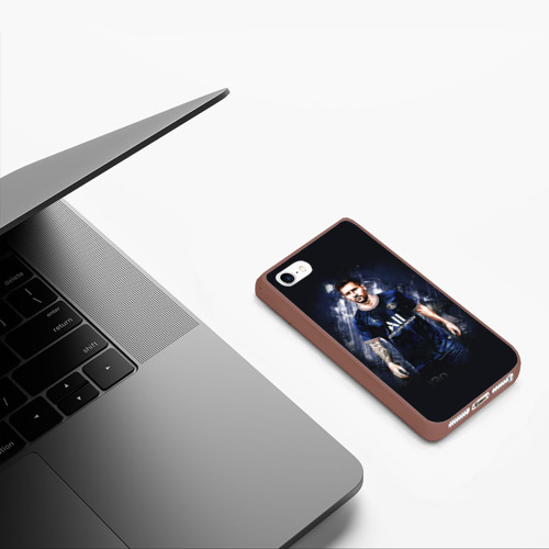 Чехол для iPhone 5/5S матовый Lionel Messi Paris Saint-Germain, цвет коричневый - фото 5