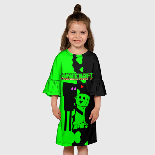 Детское платье 3D с принтом Любовь Эндермена и Крипера Майнкрафт, вид сбоку #3