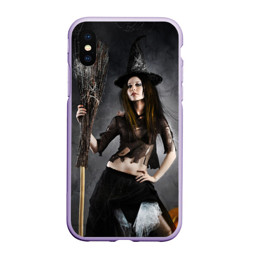 Чехол для iPhone XS Max матовый с принтом Милая ведьма с метлой, вид спереди #2