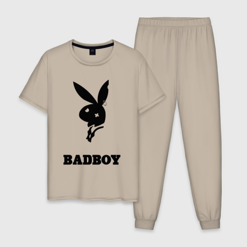 Мужская пижама хлопок Bad boy Playboy, цвет миндальный