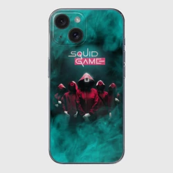 Чехол для iPhone 15 силиконовый с защитой камеры Стража в масках игра в кальмара