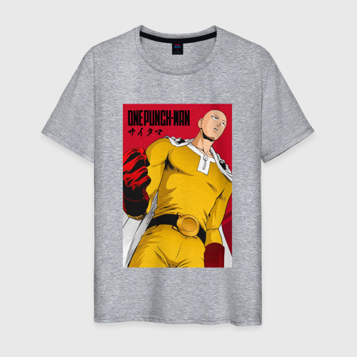 Мужская футболка хлопок с принтом Сайтама / Saitama Ванпанчмен, вид спереди #2