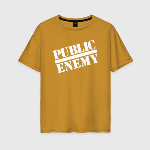 Женская футболка хлопок Oversize Public Enemy logo, цвет горчичный