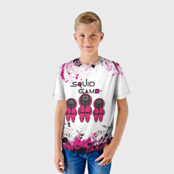 Детская футболка 3D Игра в кальмара, стражи брызги красок - фото 2