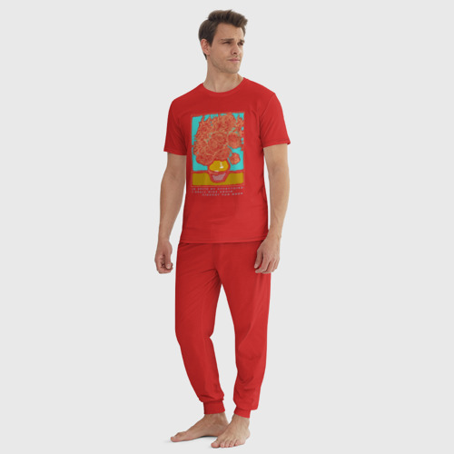 Мужская пижама хлопок с принтом Дань Ван Гогу 12 подсолнухов, вид сбоку #3