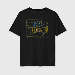 Женская футболка хлопок Oversize Звездная ночь Ван Гога минимализм