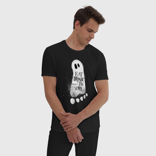 Мужская пижама хлопок Добродушное приведение черное, цвет черный - фото 3
