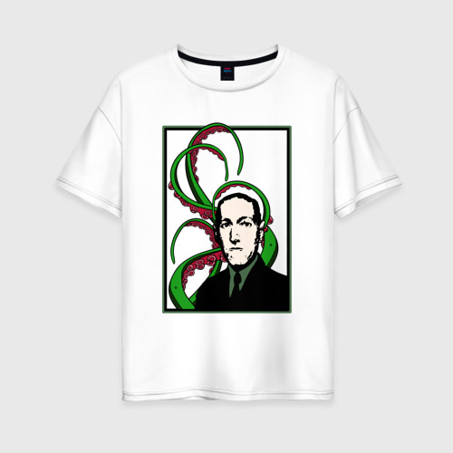 Женская футболка из хлопка оверсайз с принтом Лавкрафт Lovecraft, вид спереди №1