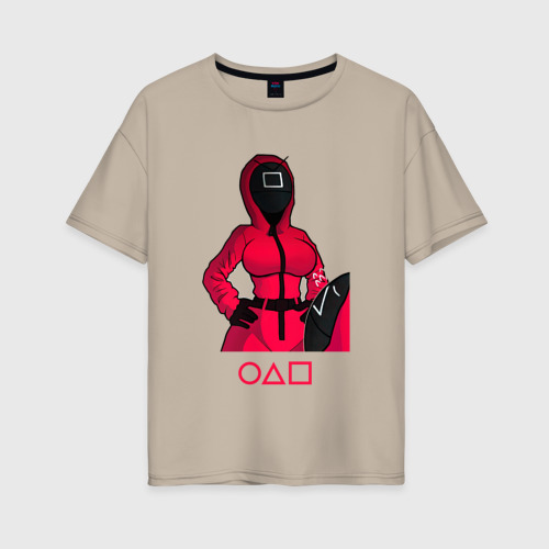 Женская футболка хлопок Oversize Девушка игра   в кальмара, цвет миндальный