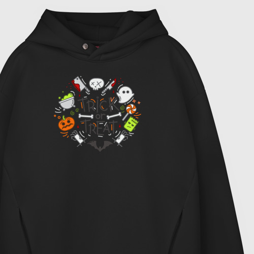 Мужское худи Oversize хлопок Trick or Treat Boo!, цвет черный - фото 4