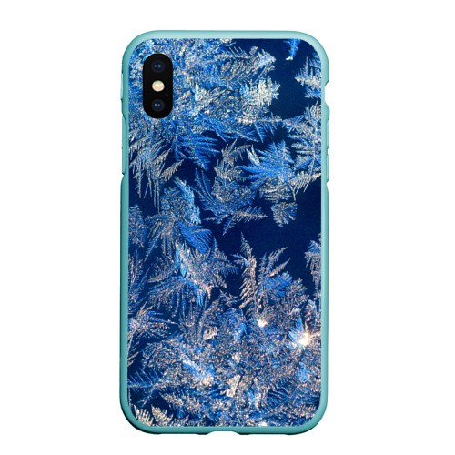 Чехол для iPhone XS Max матовый Снежинки макро snowflakes macro, цвет мятный