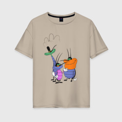 Женская футболка хлопок Oversize Огги и Кукарача Таракашки
