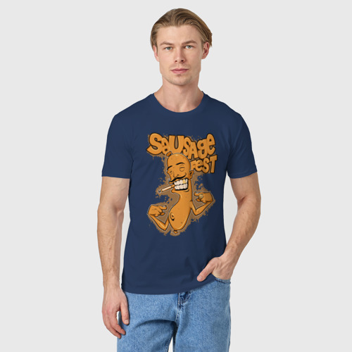 Мужская футболка хлопок Cartoon sausage, цвет темно-синий - фото 3