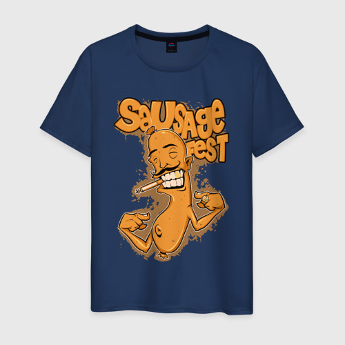 Мужская футболка хлопок Cartoon sausage, цвет темно-синий
