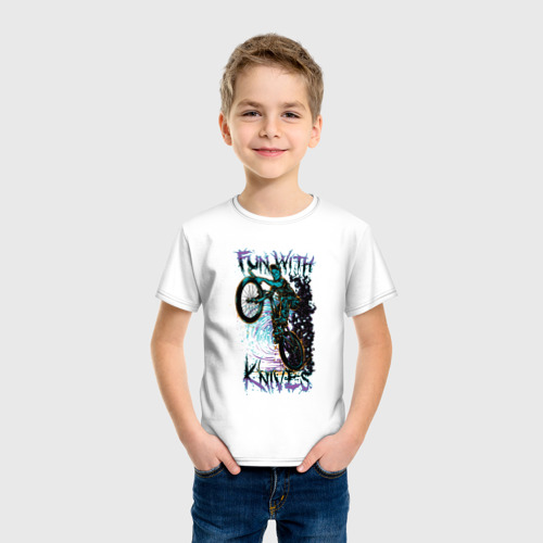 Детская футболка хлопок Man riding bicycle, цвет белый - фото 3