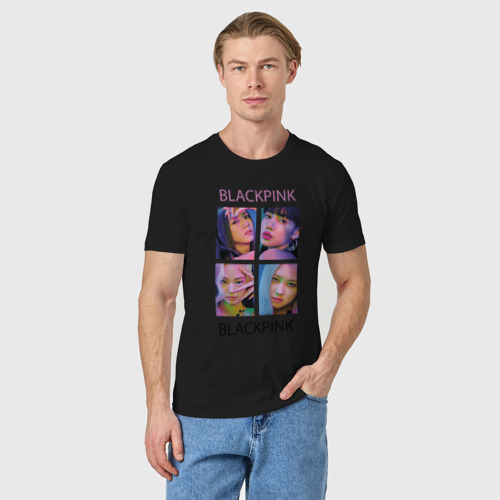 Мужская футболка хлопок Blackpink черно-розовые, цвет черный - фото 3