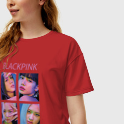 Женская футболка хлопок Oversize Blackpink черно-розовые - фото 2