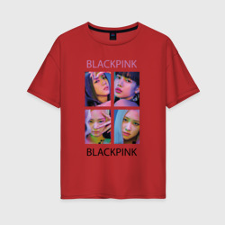 Женская футболка хлопок Oversize Blackpink черно-розовые