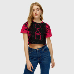 Женская футболка Crop-top 3D Игра в кальмара узор фигуры игры стражи брызги красок - фото 2