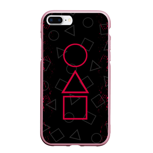 Чехол для iPhone 7Plus/8 Plus матовый Игра в кальмара узор фигуры игры стражи брызги красок, цвет розовый